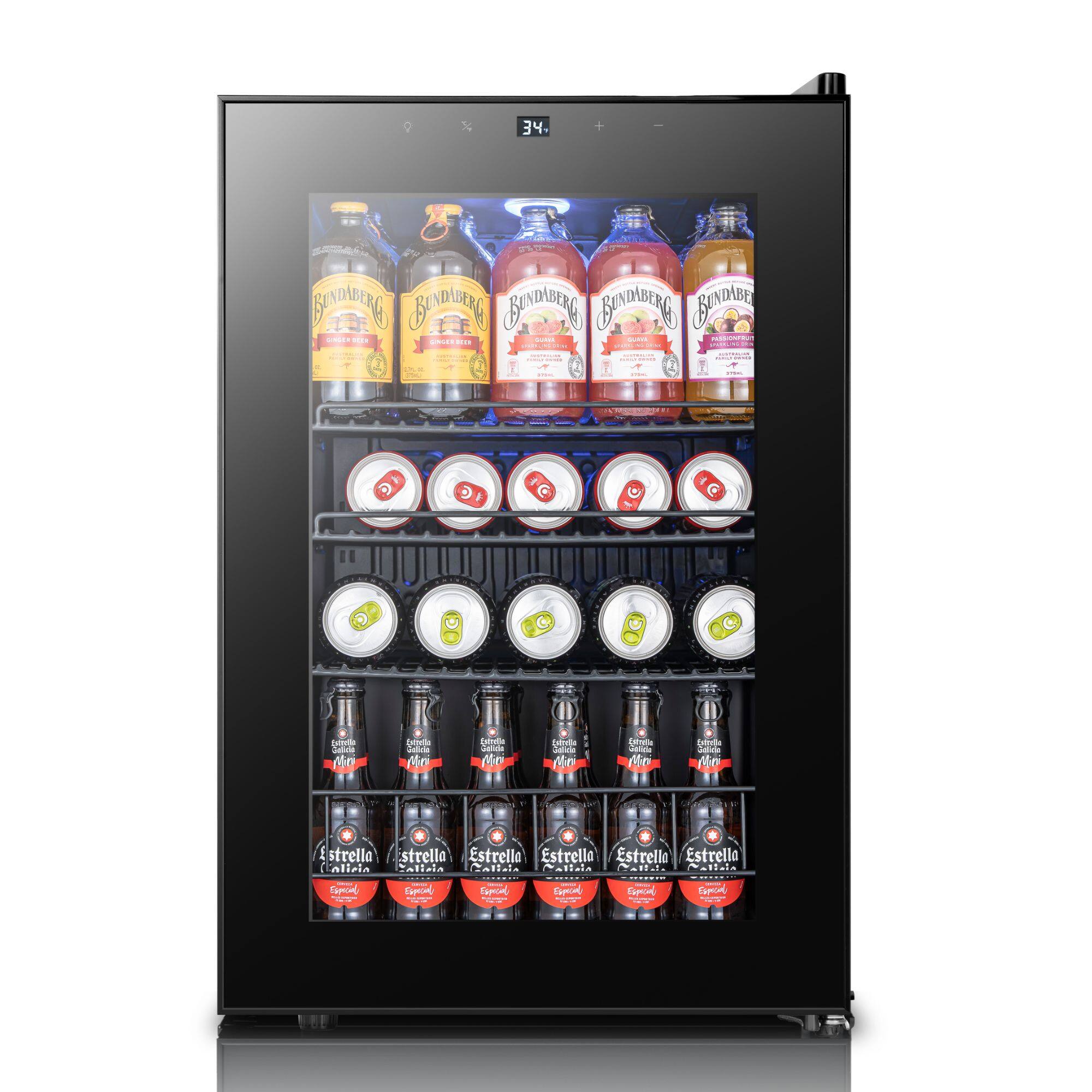 Yeego - Beverage Refrigerator Cooler, 85 Cans Freestanding Mini Beverage Fridge with Glass Door Beverage cooler for Home Office - Black
