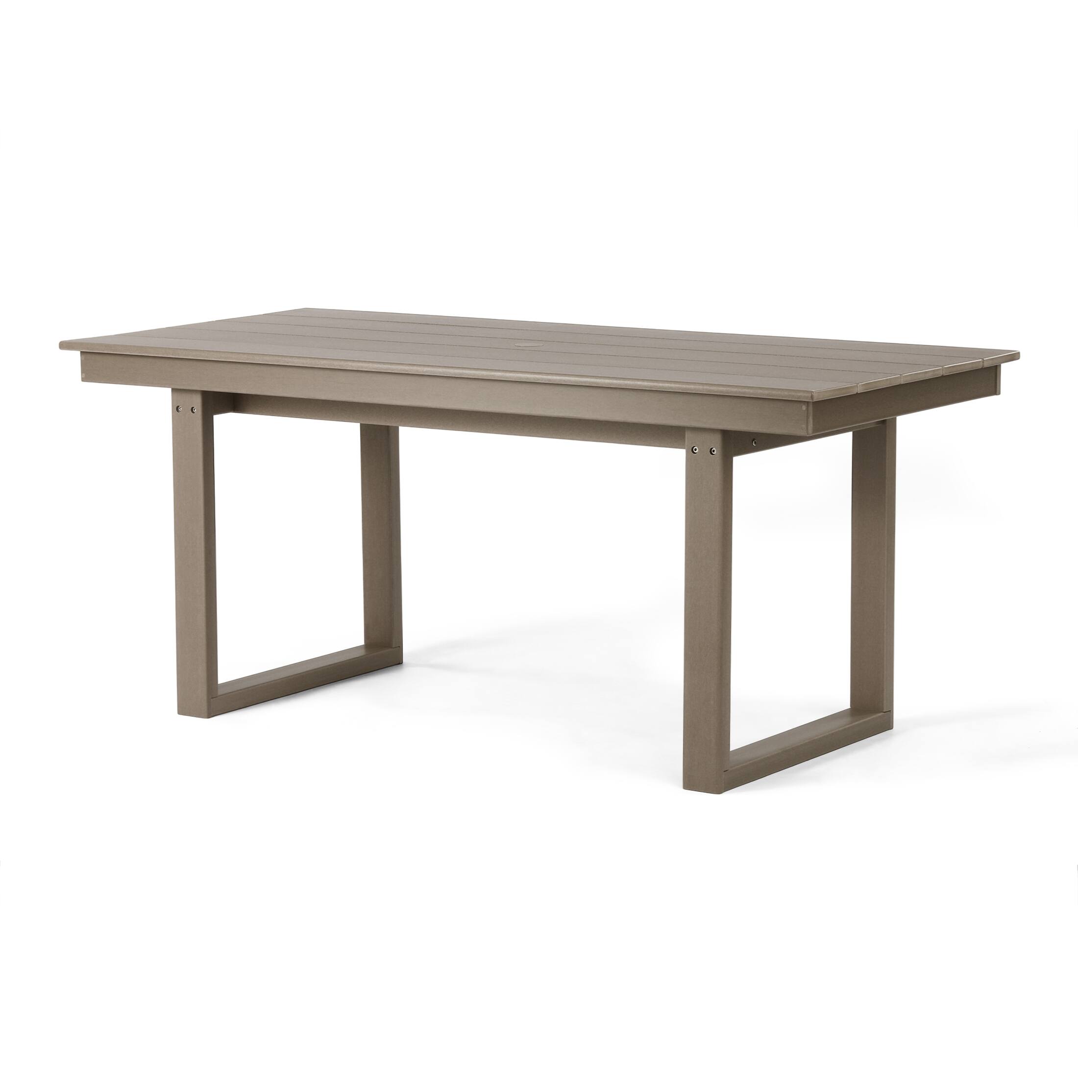 Back. WestinTrends - WestinTrends Paloma 7-Piece Modern HDPE Outdoor Patio Dining Table Set With Umbrella Hole - Weathered Wood.