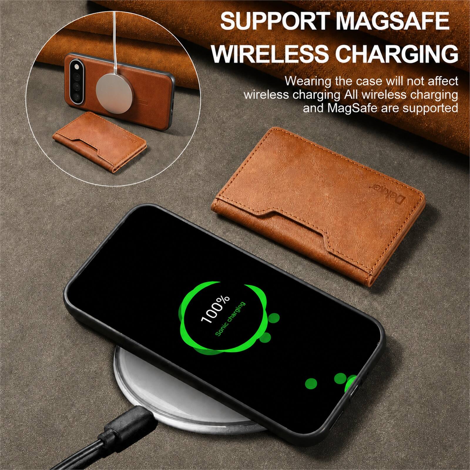 SUPPORT MAGSAFE WIRELESS CHARGING  
Wearing the case will not affect wireless charging. All wireless charging and MagSafe are supported.  

POWA  
Dekker  
100% Sonic charging