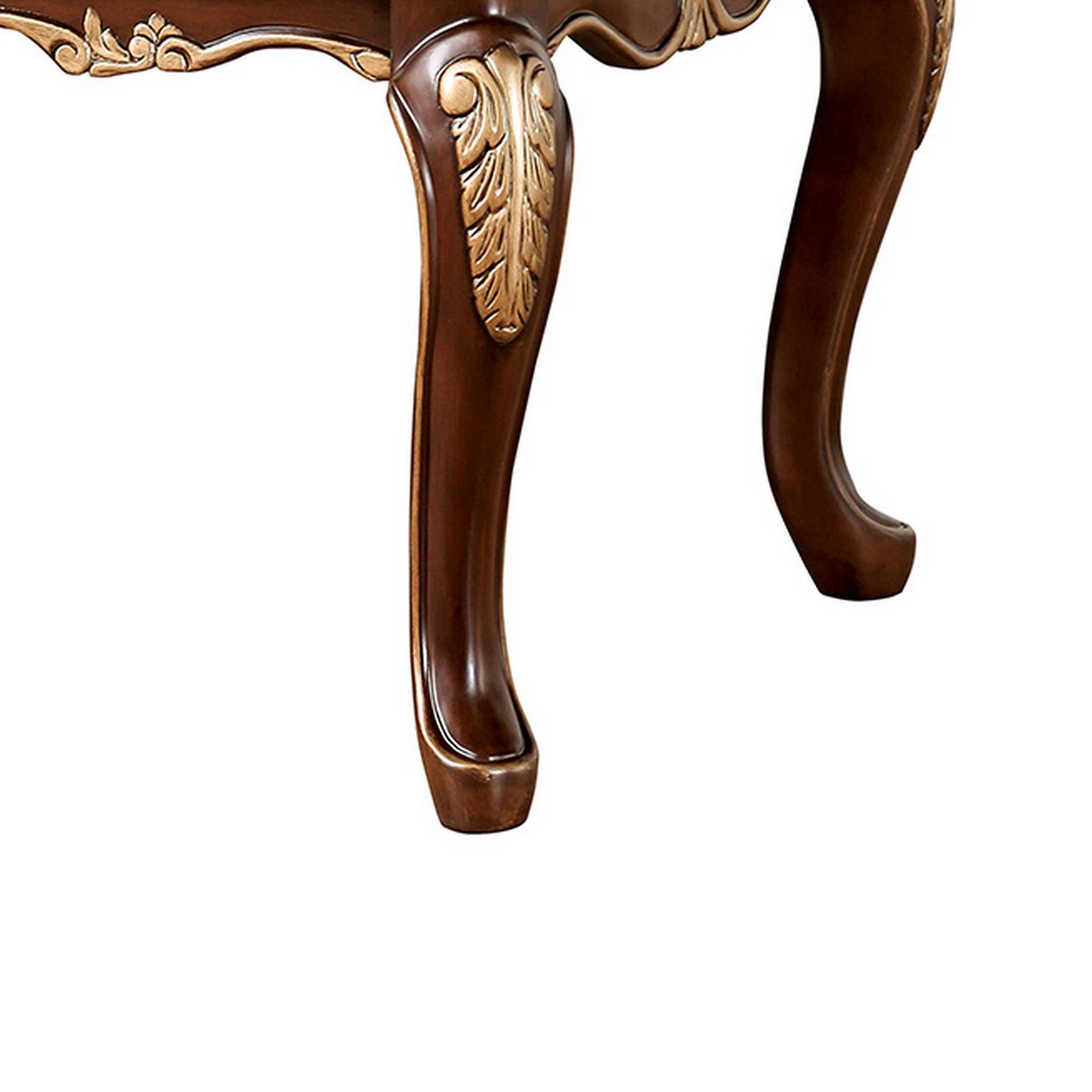Alt View 3. Manhattan Lane - Saili Coffee Table, Gold Carvings, 48 Inch, Cabriole, Tobacco Brown Wood - Tobacco Brown, Gold.