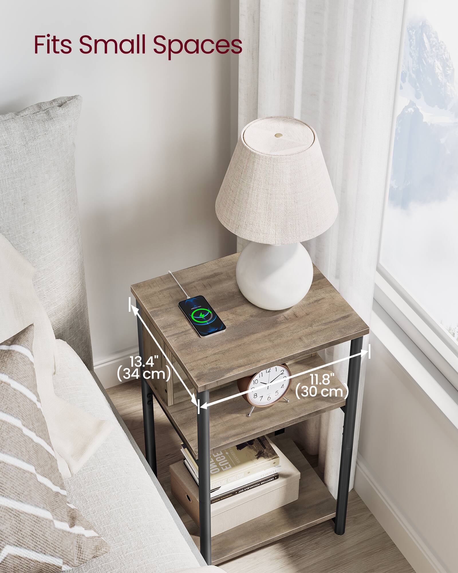 Songmics Home Side Table with Charging Station, 3 Tier End Table with ...
