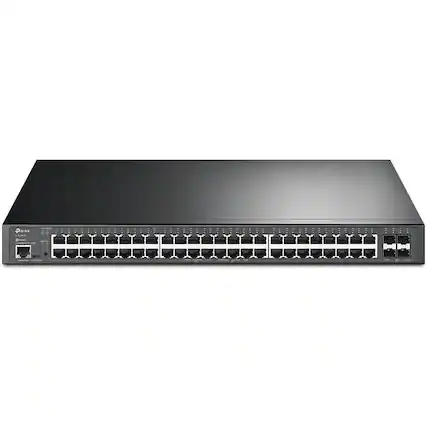 Front. TP-Link - TP-Link TL-SG3452XP - JetStream TL-SG3452XP Ethernet Switch - 48 Ports - Manageable - Gigabit Ethernet, 10 Gigabit - Black.