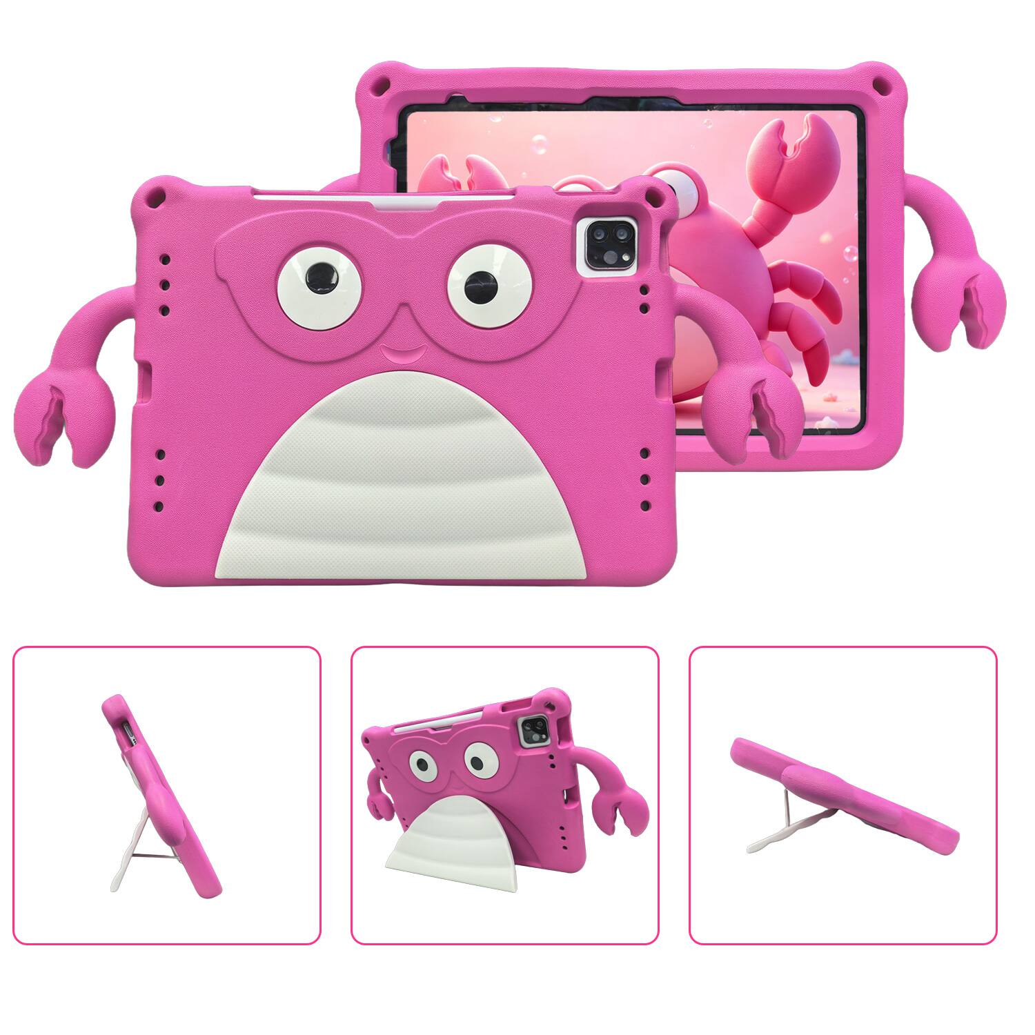 Angle. Dteck - Shockproof Cartoon Case for Apple iPad (10th Generation) 10.9" 2022, Soft TPU Protective Cover with Integrated Stand - Rose.