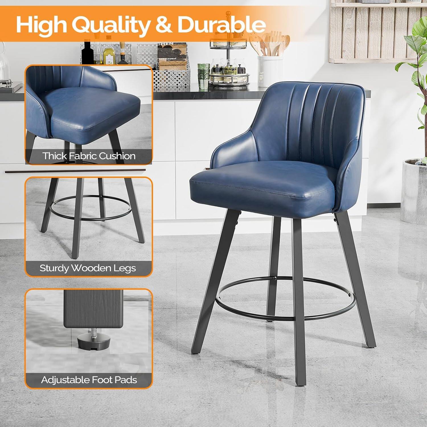 High Quality & Durable  
Thick Fabric Cushion  
Sturdy Wooden Legs  
Adjustable Foot Pads