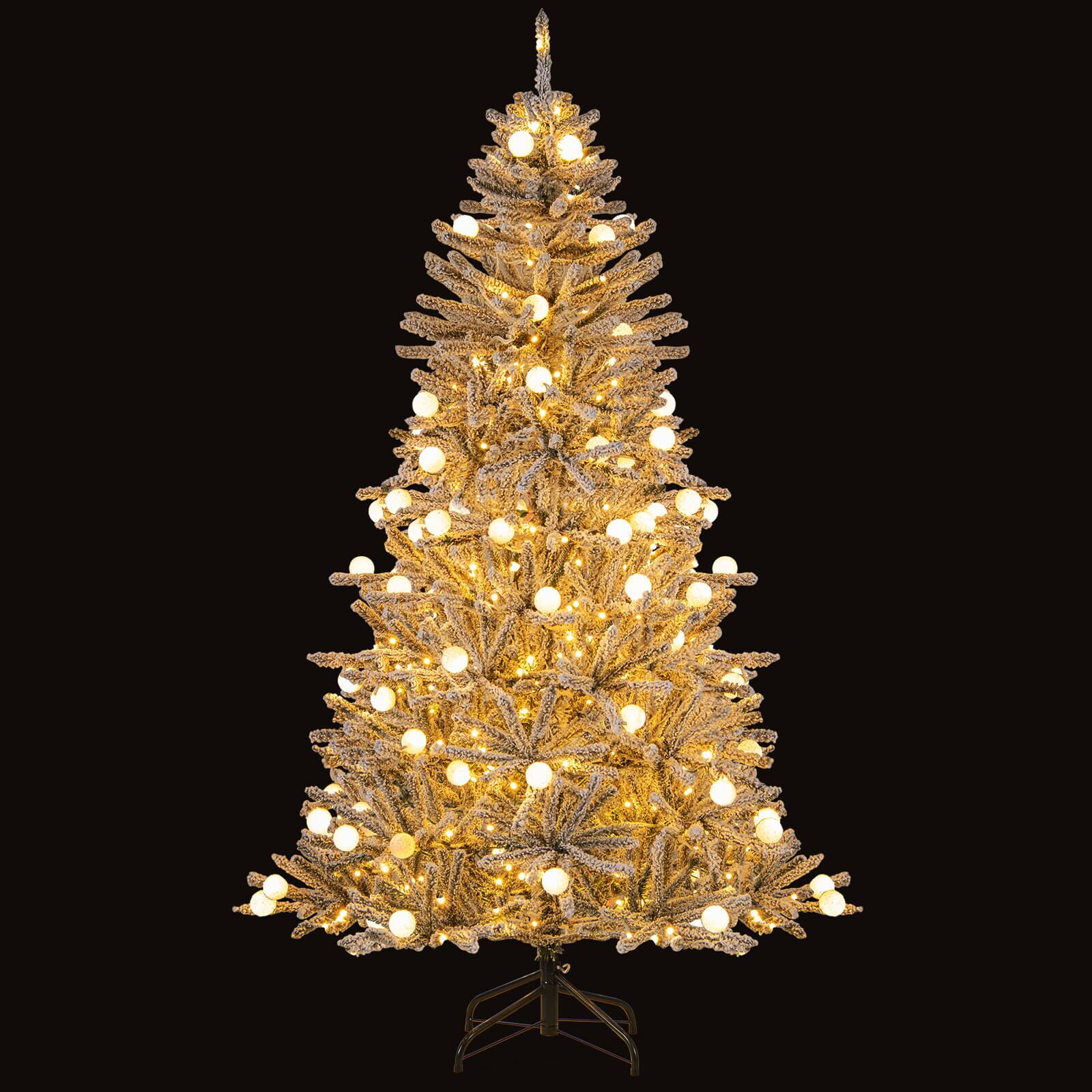 Alt View 9. Costway - Costway 6 FT Snow-flocked Artificial Christmas Tree with 51 Sphere Lights 250 LED Lights - Green,White.