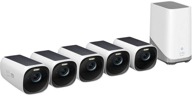 eufy - eufyCam 3, 5-Outdoor Wireless 4K Solar Powered Security Cameras with HomeBase 3 - White
