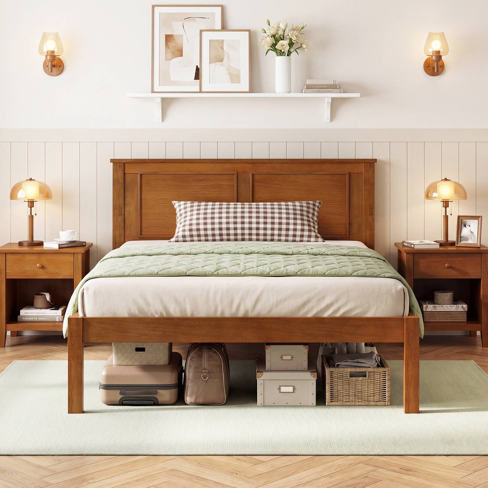 Alt View 3. Gymax - Gymax Twin Size Bed Frame Farmhouse Wooden Platform Bed w/Headboard Under-Bed Storage - Brown.