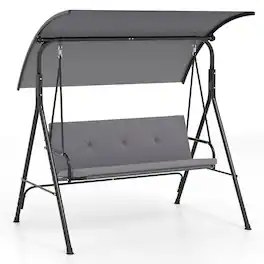 Costway - Swing Chair with Adjustable Canopy,Swing with Removable Cushion&Heavy-duty Metal Stand - Gray