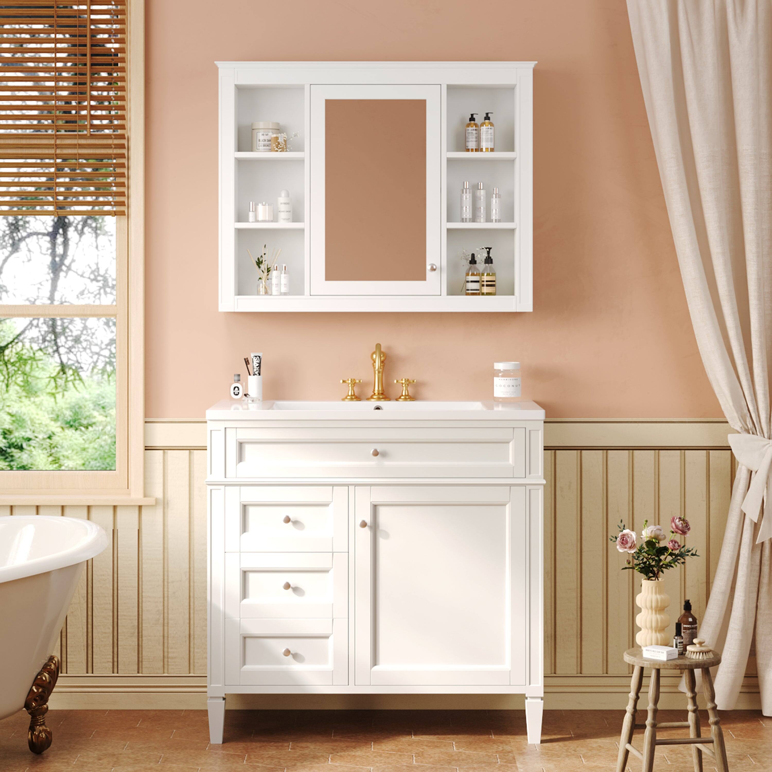 Alt View 1. Boyel Living - 36 Inch Modern Bathroom Vanity Set with Medicine Cabinet Ceramic Sink White - White.