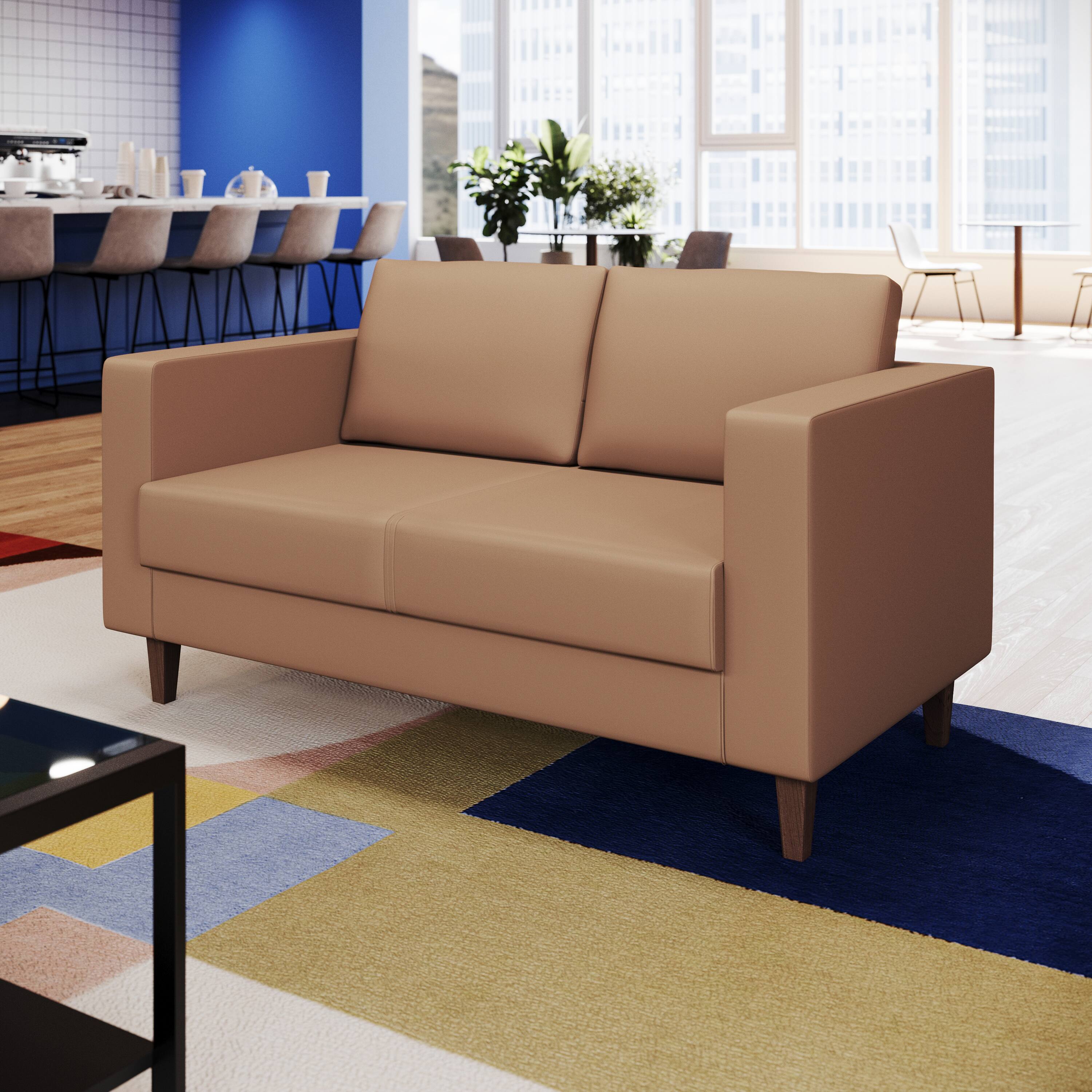 Alt View 2. Flash Furniture - HERCULES Artemis Cognac LeatherSoft Reception Loveseat with 2 AC Outlets/1 USB/1 USB-C Ports and Solid Wood Walnut Legs - Brown.
