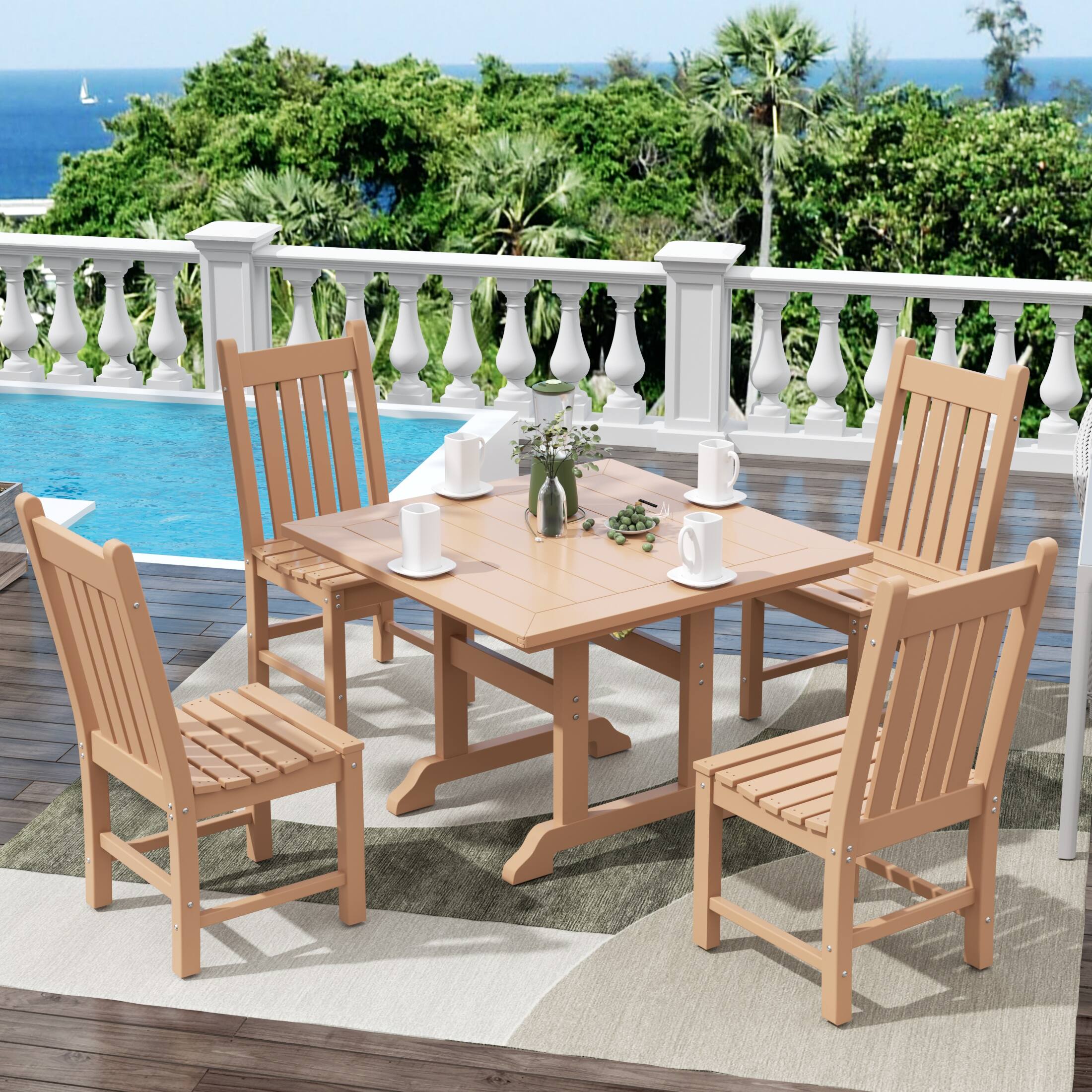 Angle. WestinTrends - WestinTrends Malibu 5 Piece Outdoor Patio Dining Set Outdoor Square Table and Chair Set - Teak.