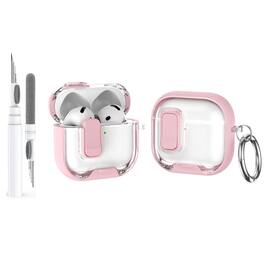 Dteck - For Airpods Pro 3rd Gen (2025) Shockproof Clear Safety Lock Design Case With Metal Ring + Clean Pen - Pink