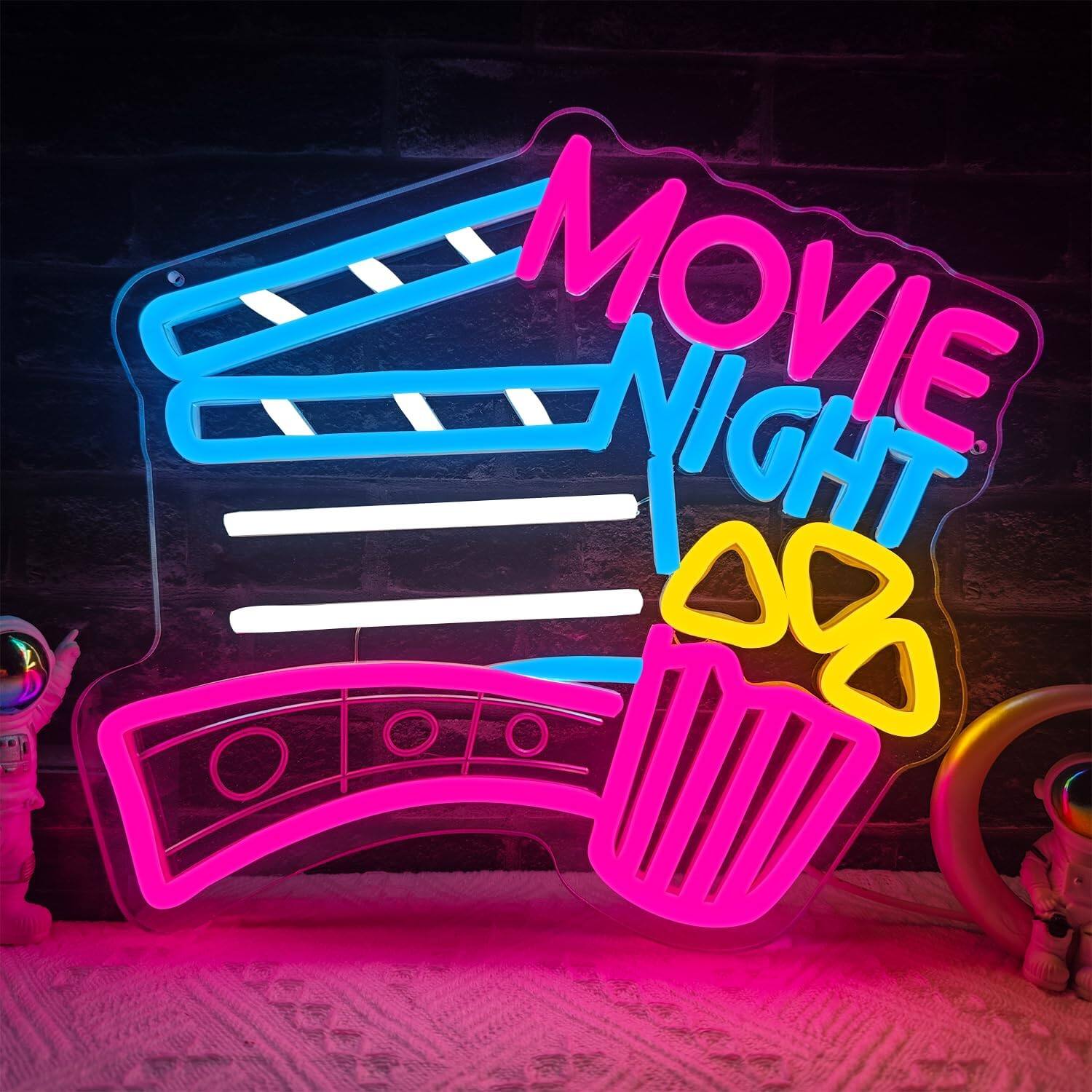 Auledio - Movie Night Neon Sign Popcorn Cinema LED Light USB Powered Neon Light for Wall Decoration - Multicolor