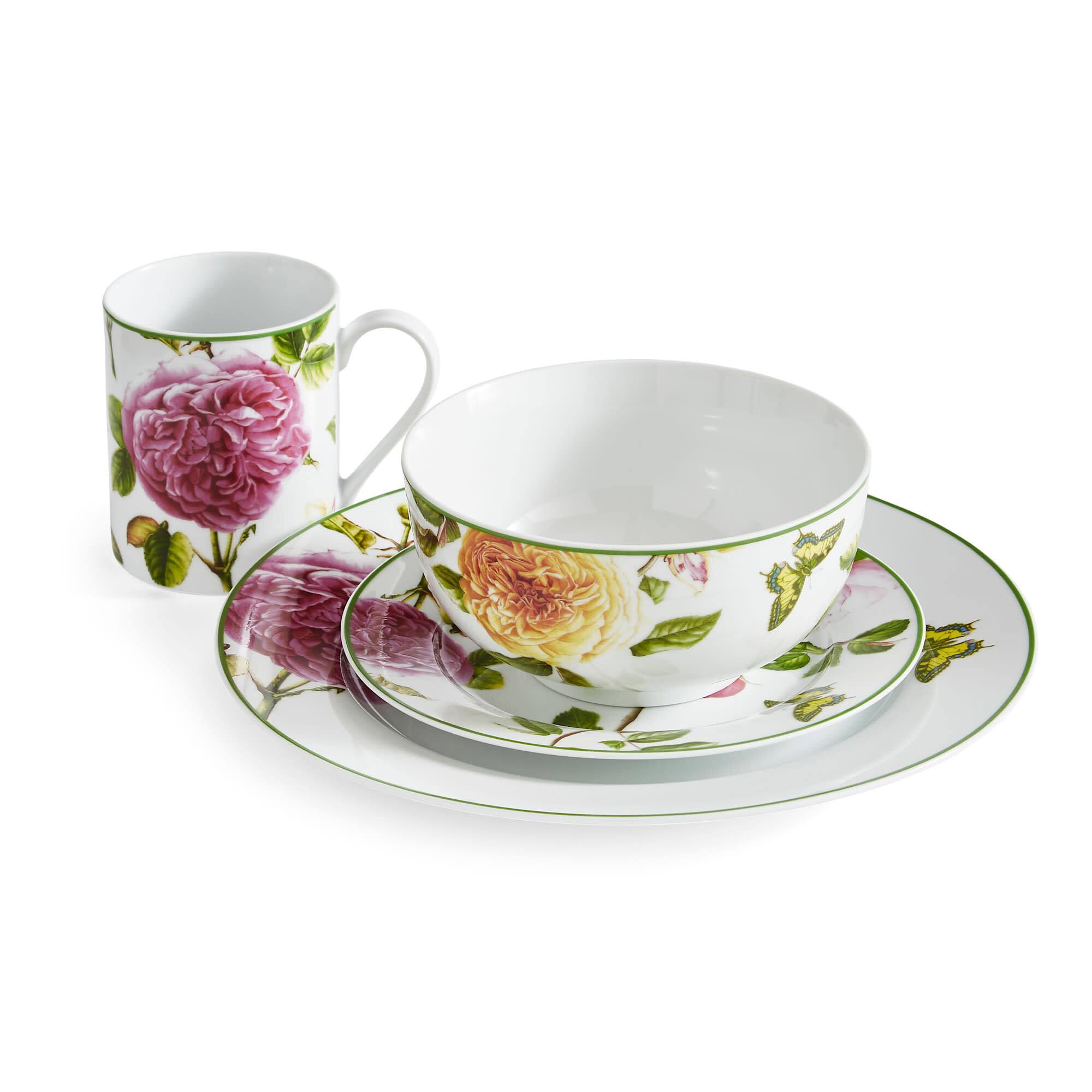 Angle. Portmeirion - Portmeirion Home 16-Piece Dinnerware Set - Roses - Multicolored.