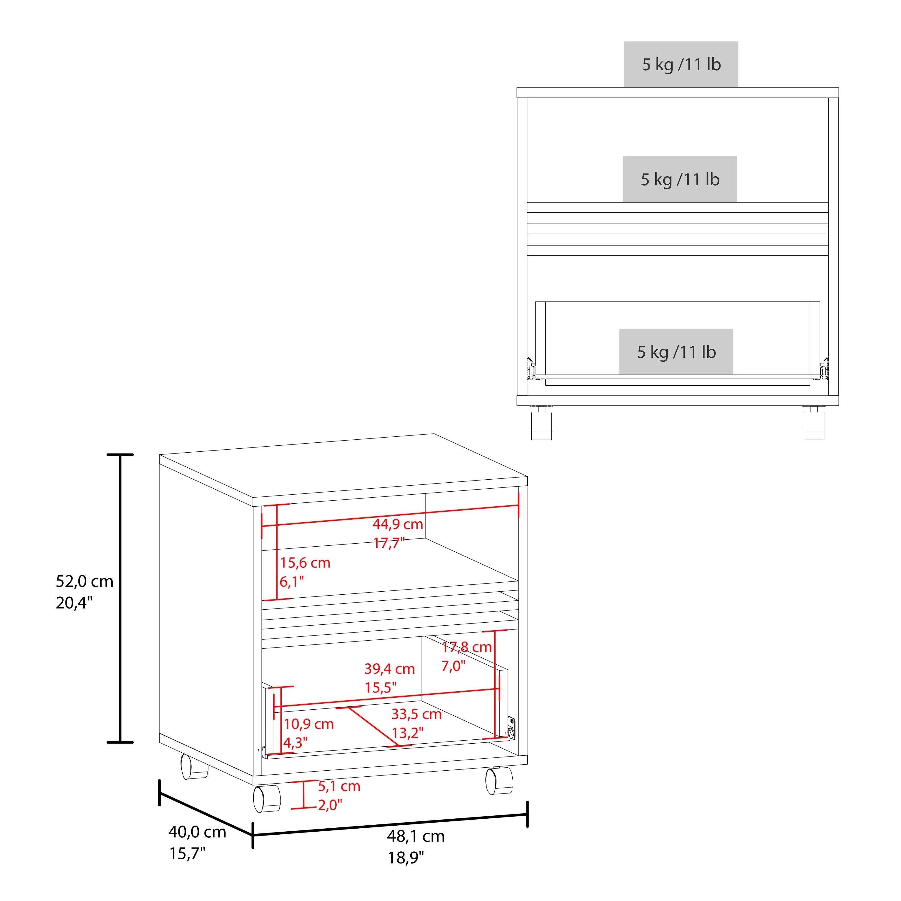 5 kg / 11 lb  
5 kg / 11 lb  
5 kg / 11 lb  

52,0 cm / 20,4"  
44,9 cm / 17,7"  
15,6 cm / 6,1"  
10,9 cm / 4,3"  
39,4 cm / 15,5"  
7,0"  
33,5 cm / 13,2"  
40,0 cm / 15,7"  
5,1 cm / 2,0"  
48,1 cm / 18,9"