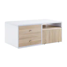 Manhattan Lane - 2 Drawer Contemporary Coffee Table with Pull Out Table - White, Brown
