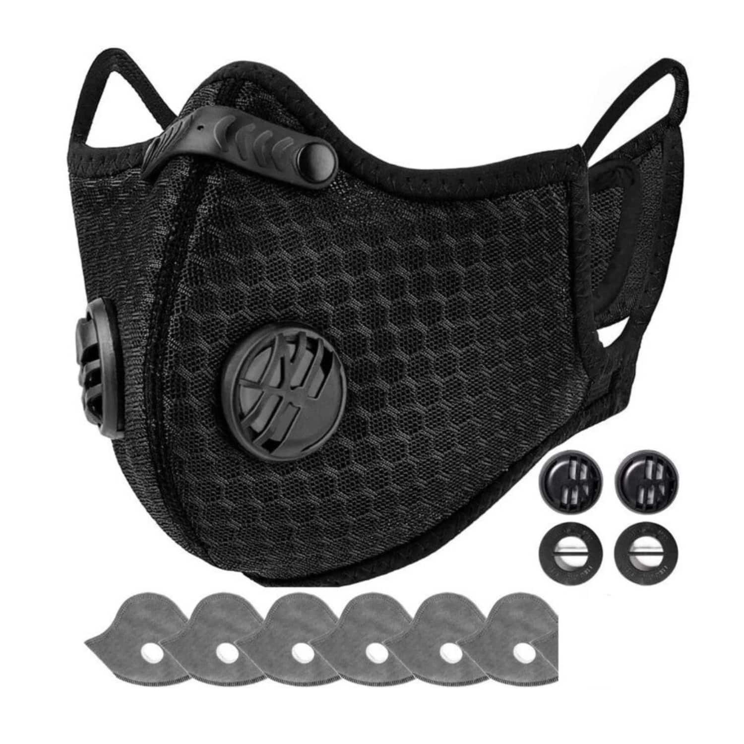 Stock Preferred - Cycling Sports Face Mask with Dual Breathing Valves and Activated Carbon Filter - Black