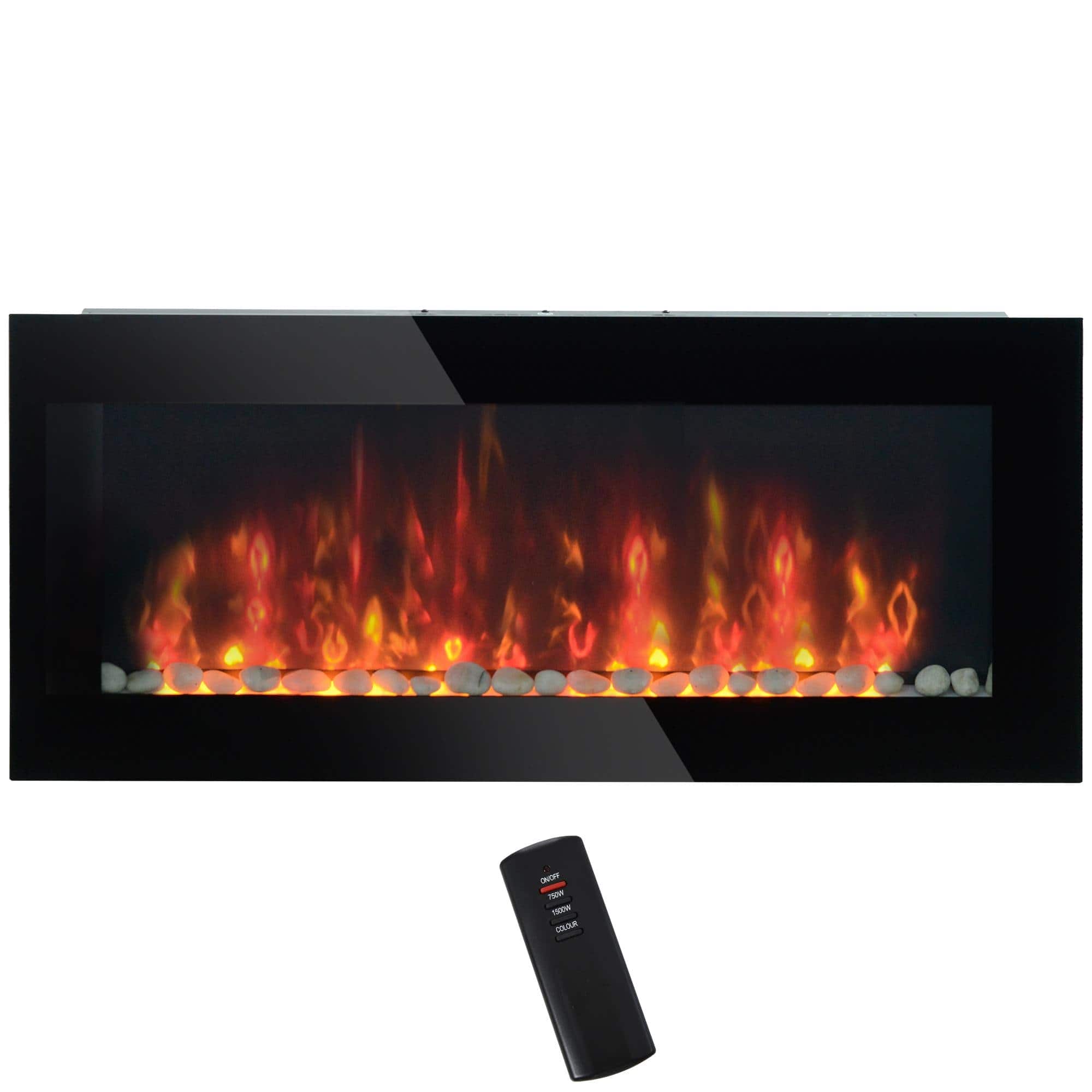 Resenkos - 41.3" 1500W Electric Wall-Mounted Design for Home Ambiance, 7 Color Background Light, Comfy Living Room Decor - Black