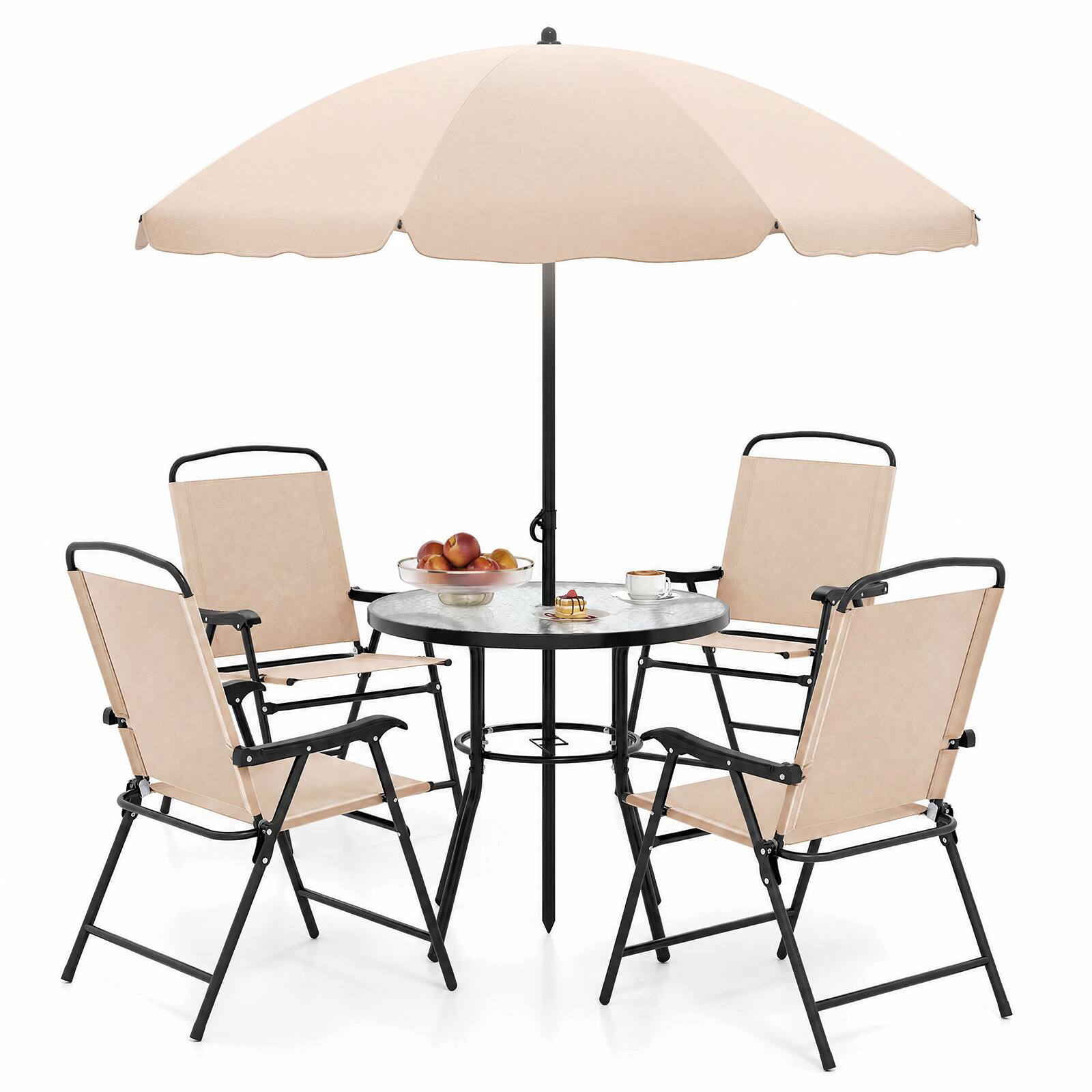 Alt View 1. Costway - Costway 6 Pieces Patio Dining Set with Umbrella Outdoor Table and Chairs Set for Garden - Beige.