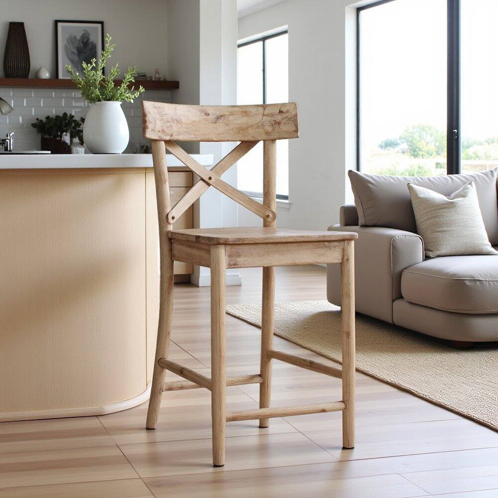 Alt View 5. FurniFact - Beach Acacia Metal Counter Height Stool with Back - Beach.