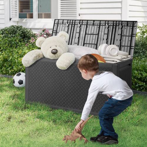 Alt View 7. Winado - 90 Gallon Portable Plastic Storage Deck Box with Lid, Store Garden Cushions Organizer Patio Cabinet for Indoor Outdoor - Black.