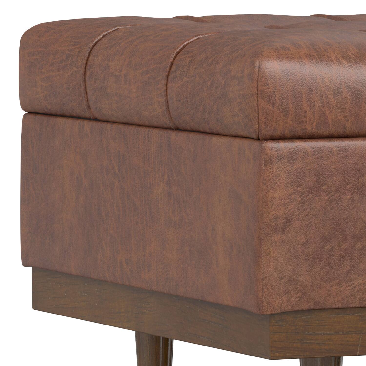 Alt View 5. Simpli Home - Mariah 34 inch Contemporary Rectangle Coffee Table Storage Ottoman in Distressed Saddle Brown Faux Leather, Assembled - Distressed Saddle Brown.