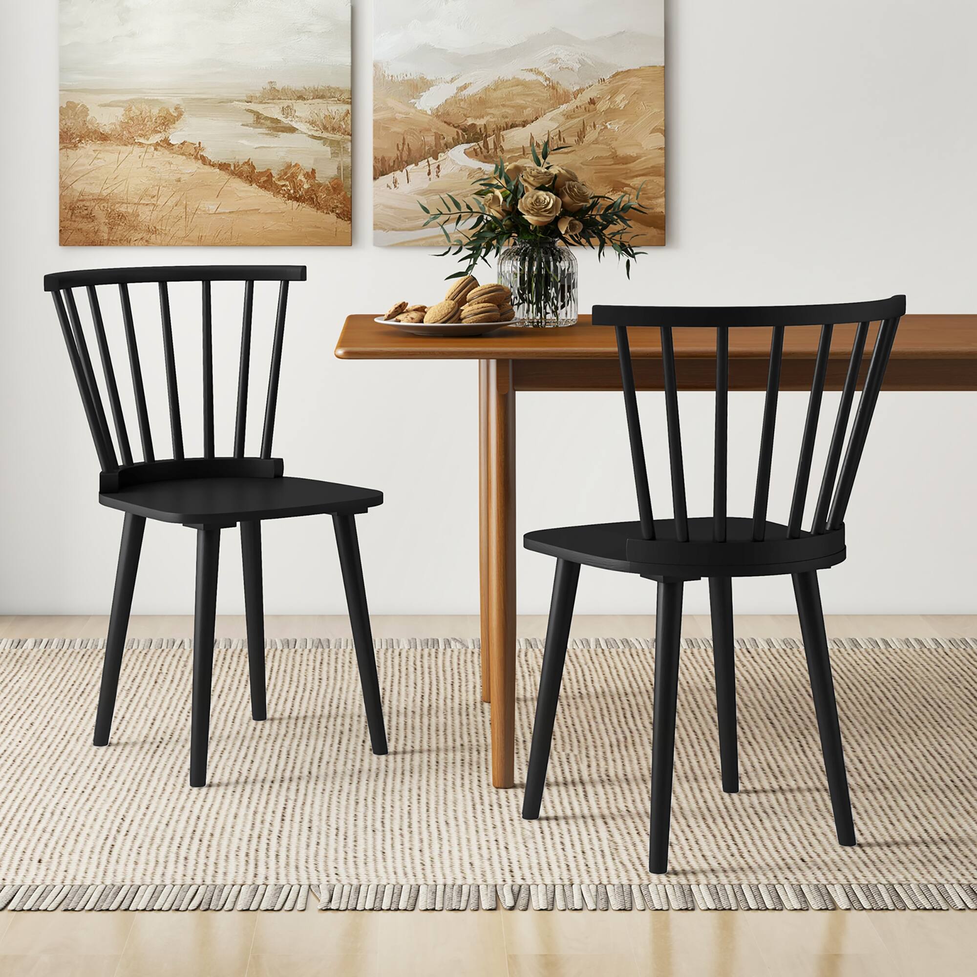 Alt View 5. Gymax - Gymax 4 PCS Dining Chair Windsor High Spindle Back Wood Kitchen Chairs w/ Rubber Wood Frame Black - Black.