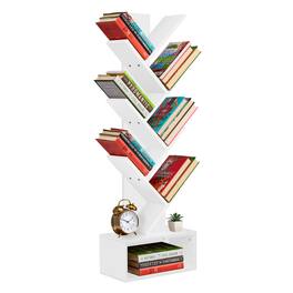 Sorbus - 7-Tier Zigzag Tree Bookcase with Open Drawer for Books, Decor, and Accessories - Space-Saving Organizer Unit - White