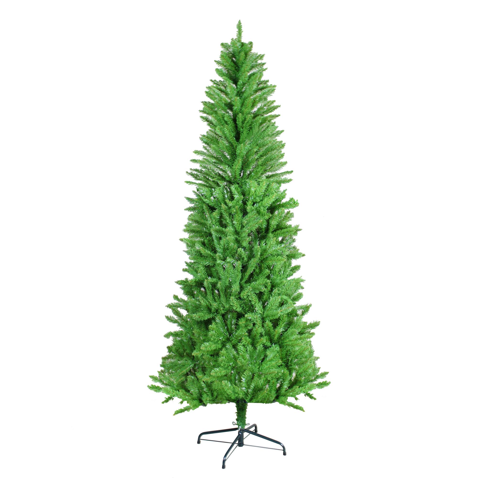 Left. ELEMENT ACE - 7-Foot Classic Pencil Christmas Tree with Dense Branches for Realistic Holiday Decorations in Small Spaces - Green.