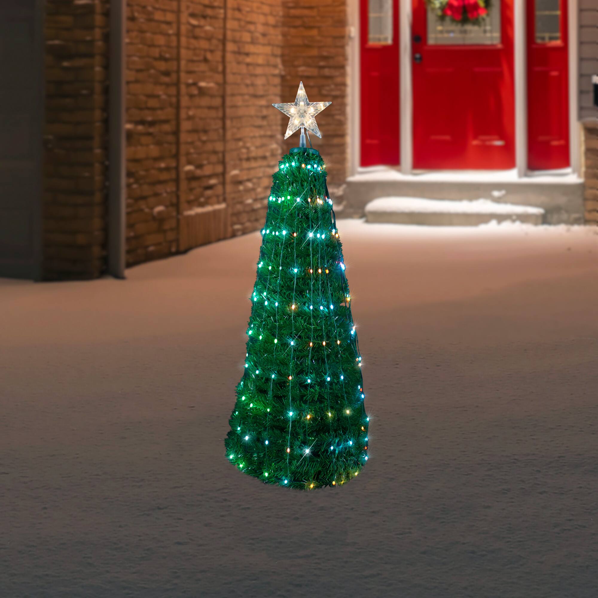 Alt View 1. Northlight - 4' Green Color Changing Multiple Function Pop Up Artificial Outdoor Christmas Tree - Green.