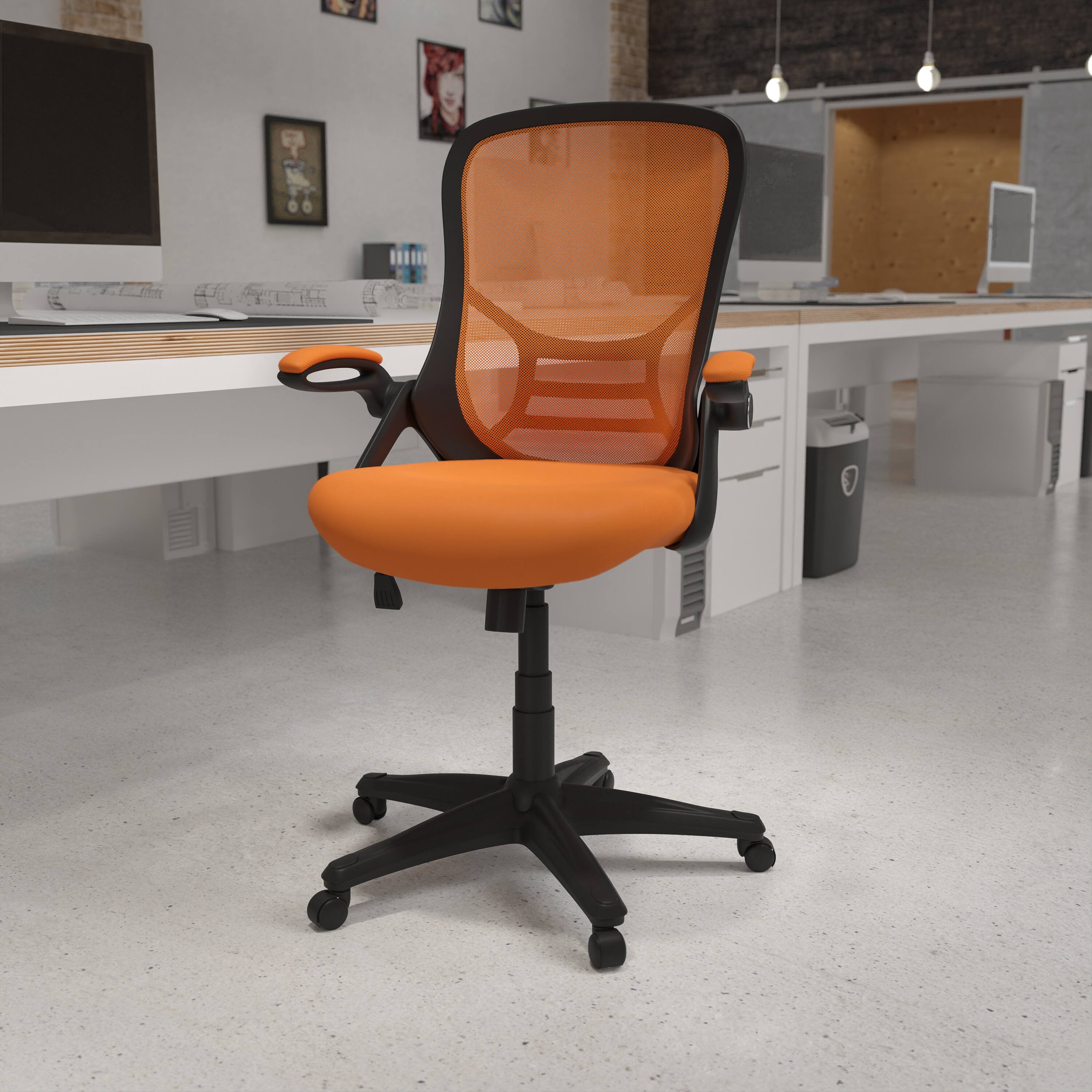 Alt View 1. Emma + Oliver - High Back Mesh Ergonomic Office Chair with Flip-up Arms - Orange.