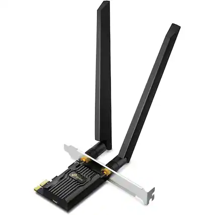 Front. TP-Link - TP-Link Archer TXE72E - WiFi 6E AXE5400 PCIe WiFi Card for Desktop PC - Bluetooth 5.2 - WPA3 - 802.11axe Tri Band - Black.