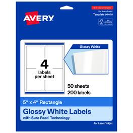 Avery - Avery® Glossy Rectangle Labels, 5" x 4", 200 Total - White