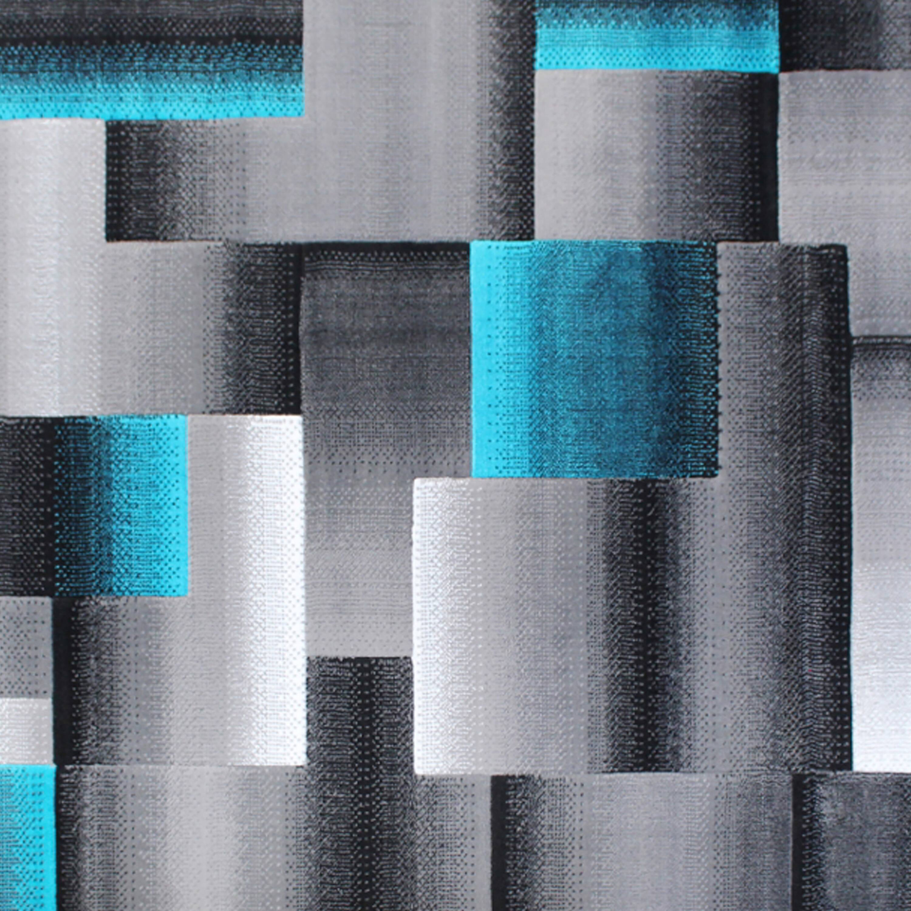 Alt View 6. Emma + Oliver - Malaga Modern Cubist Olefin Accent Runner Rug in Gradient Shades with Natural Jute Backing - Turquoise.