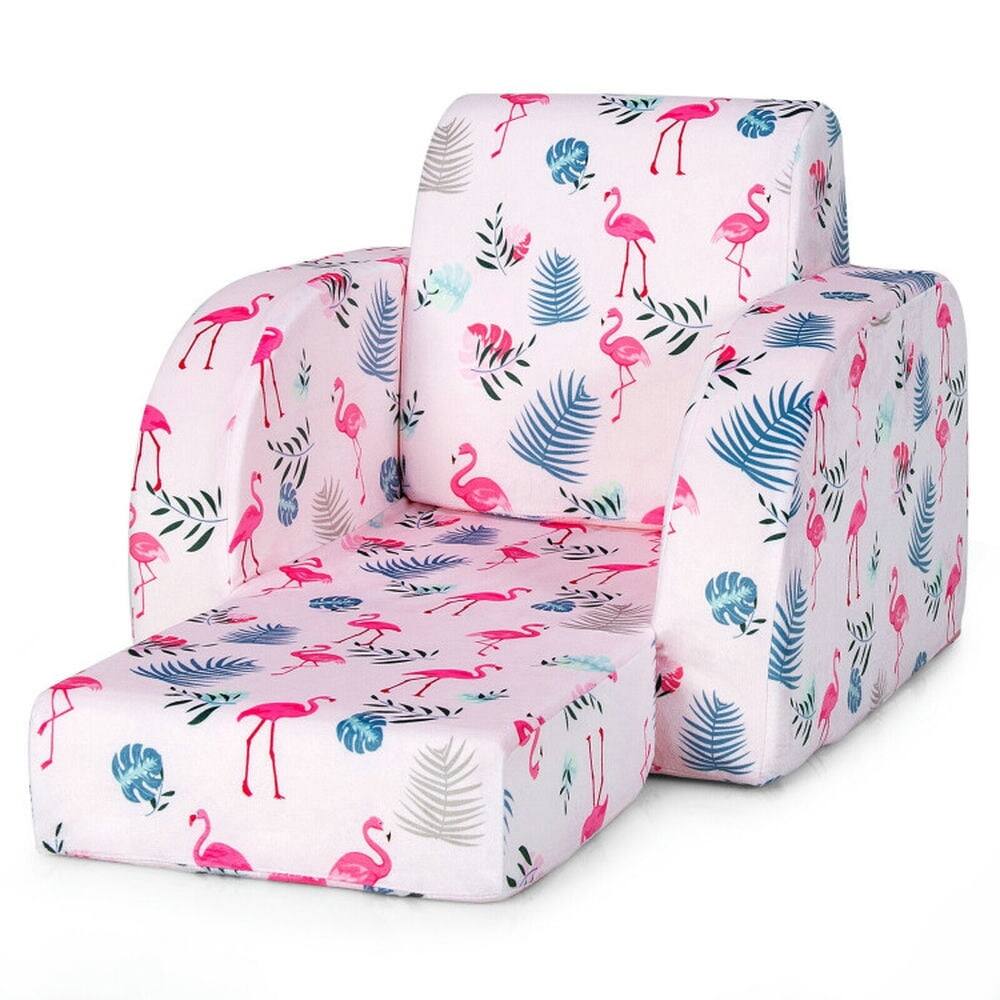 Back. Pefilos - 3-in-1 Convertible Kid Sofa Bed Flip-Out Chair Lounger for Toddler-Pink, Kids Couch for Kids - Pink.