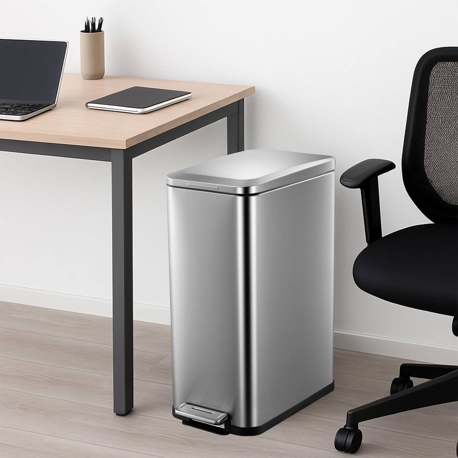 Alt View 4. Homhougo - 13 gal Kitchen Trash Can, Stainless Steel Step Garbage Bin with Soft-Close Lid - Silver.