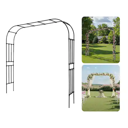 Front. VEVOR - Garden Arbor, 94.5 (H) x 98.5 (W) x 15.8 (D) in Metal Archway, Sturdy Outdoor Trellis Arch with Stakes, Easy to Assemble - Black.