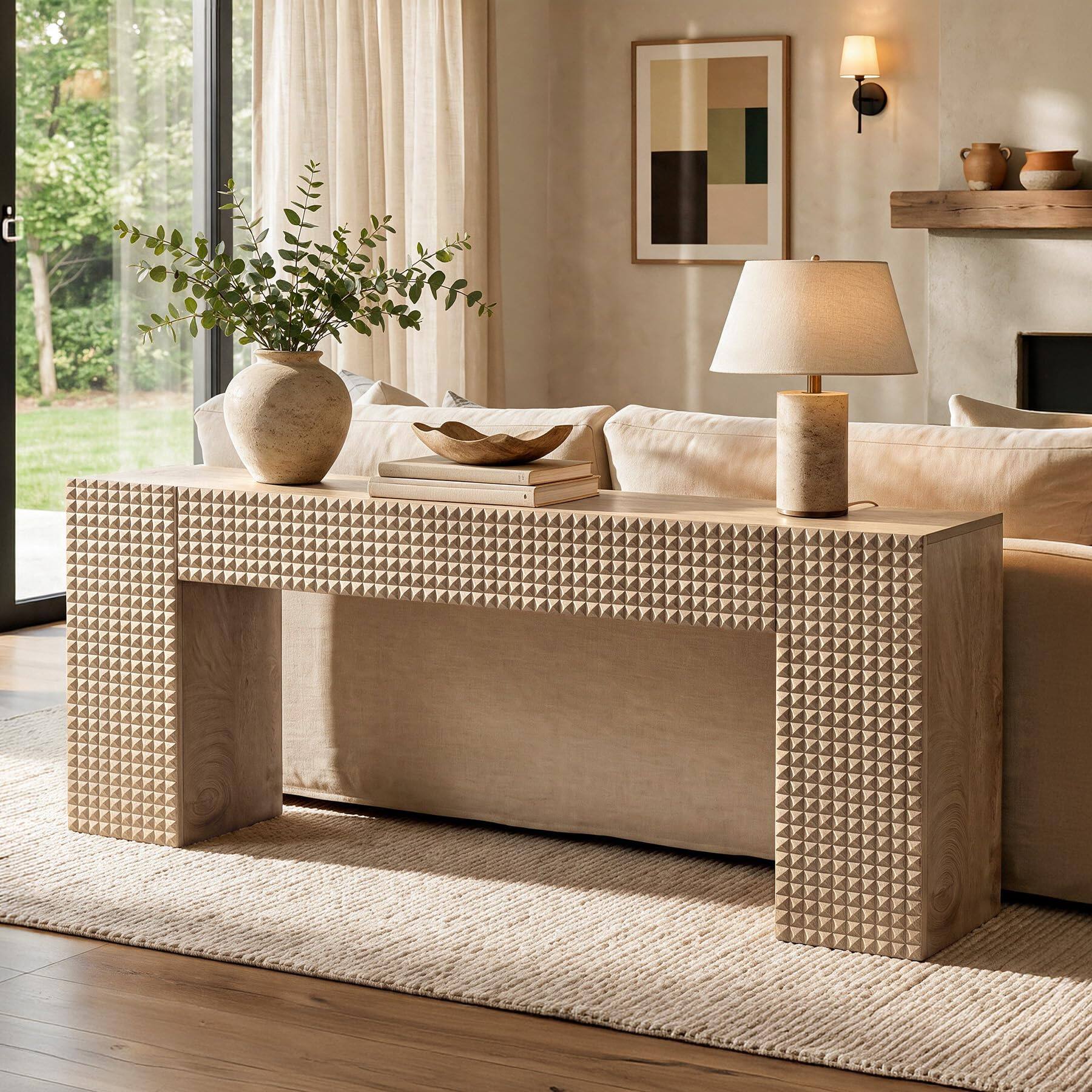 Alt View 2. Tribesigns - 79 Inch Extra Long Console Table, Modern Narrow Sofa Table - Brown.