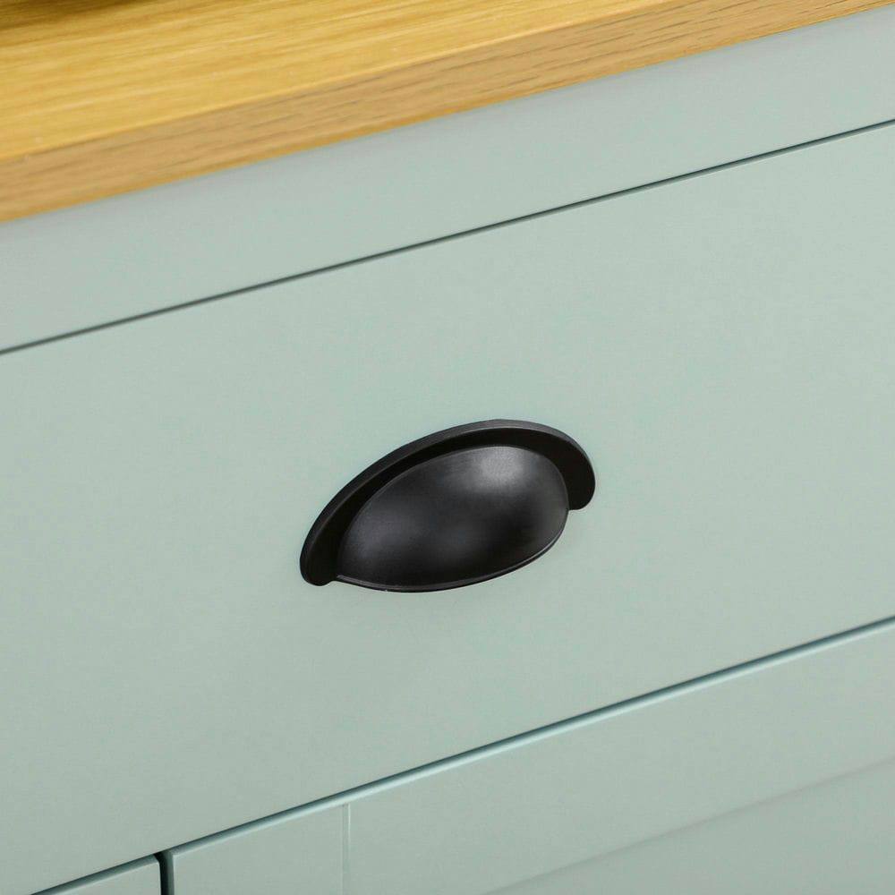 Angle. Kadyn - 71" Modern Kitchen Buffet with Hutch, Microwave Spot & Glass Doors, Light Blue - Blue.