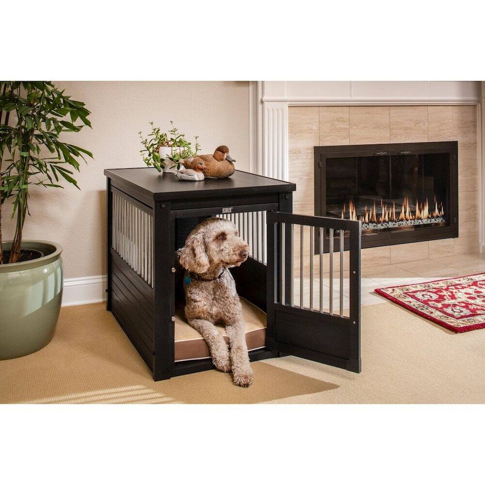 Left. New Age Pet - ECOFLEX Dog Crate End Table - Espresso Large.