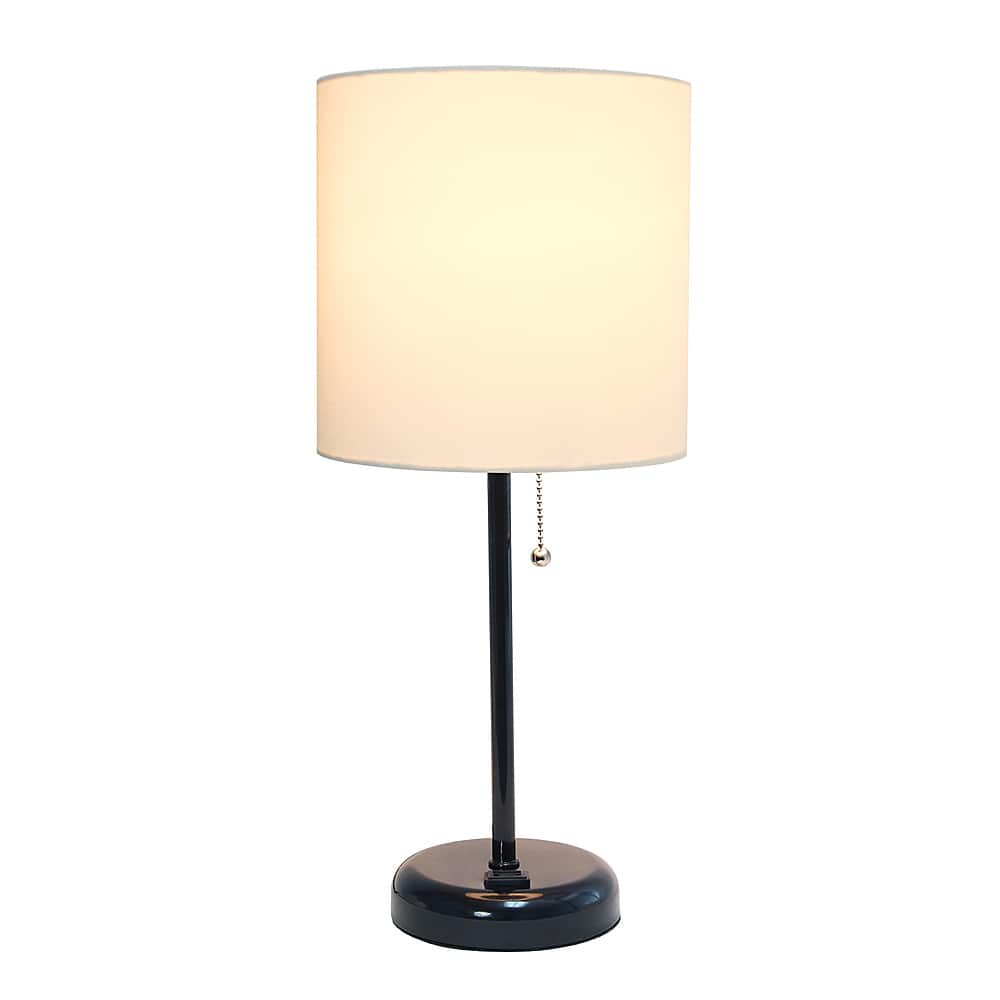 Front. Limelights - Stick Lamp with Charging Outlet and Fabric Shade - Black/White.
