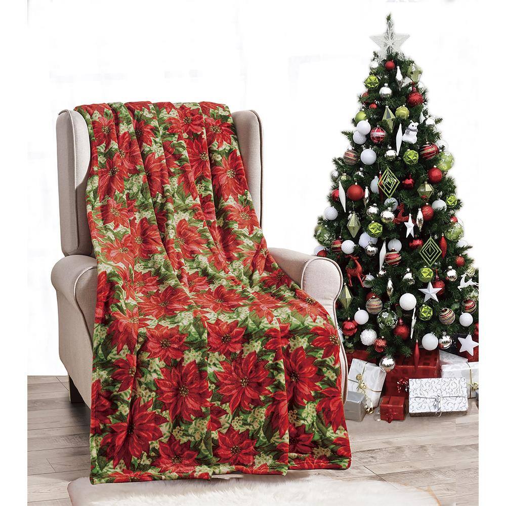 Alt View 1. Noble House - Plazatex Christmas plush Decorative Poinsettia Machine Washable Throw 50" x 60" Red - Red.
