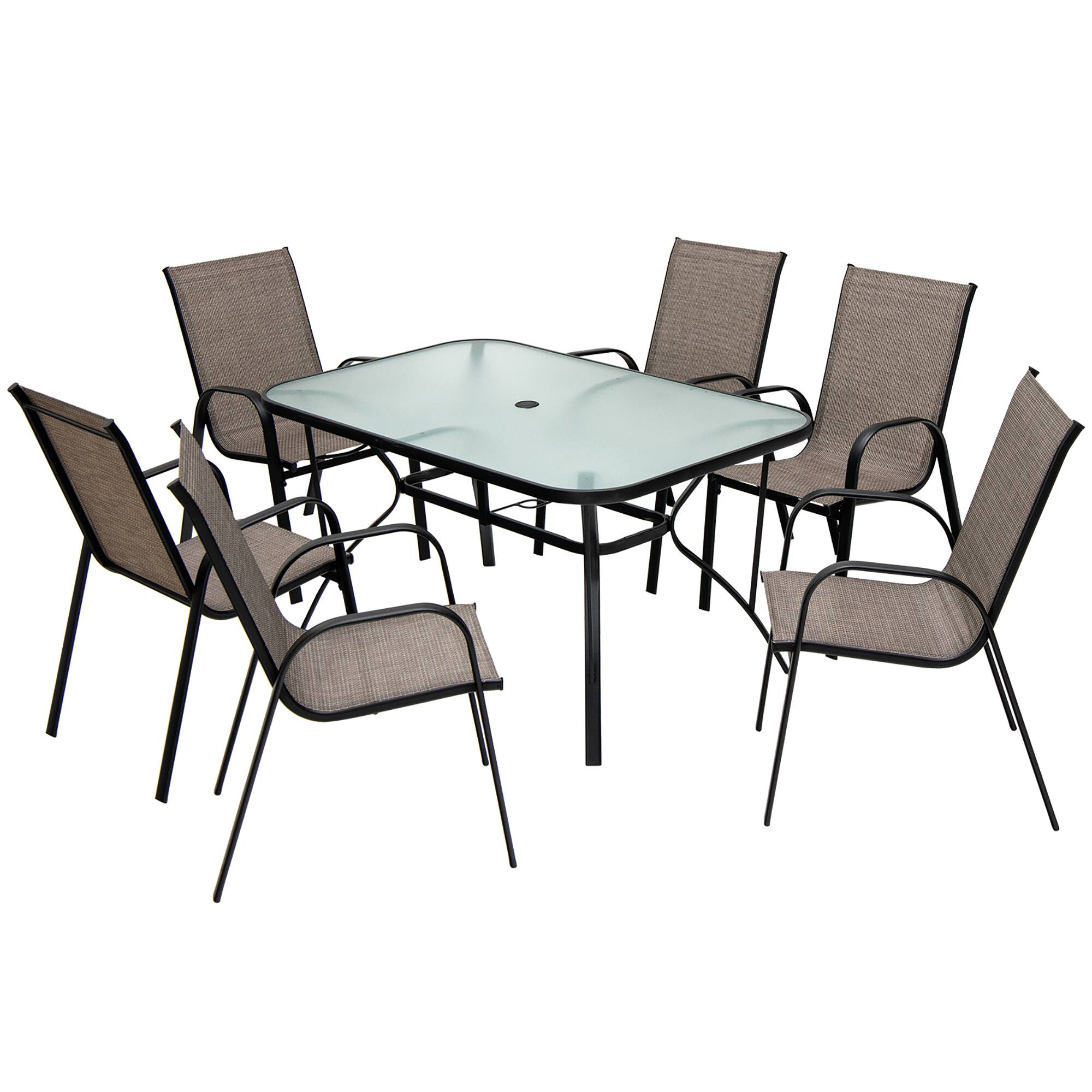 Alt View 1. Gymax - Gymax 7PCS Patio Dining Furniture Set w/ 6 Stackable Armchairs & Umbrella Hole - Brown.