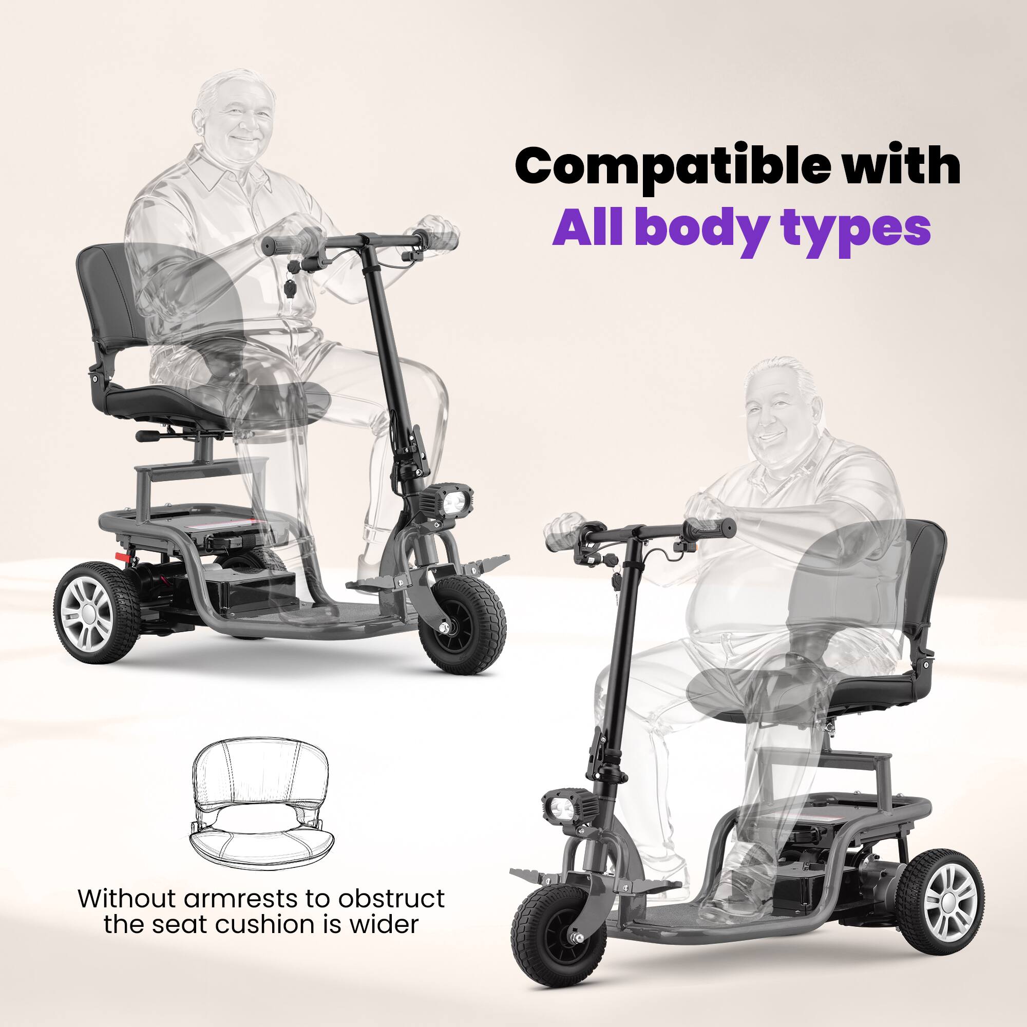 Compatible with All body types

Without armrests to obstruct the seat cushion is wider
