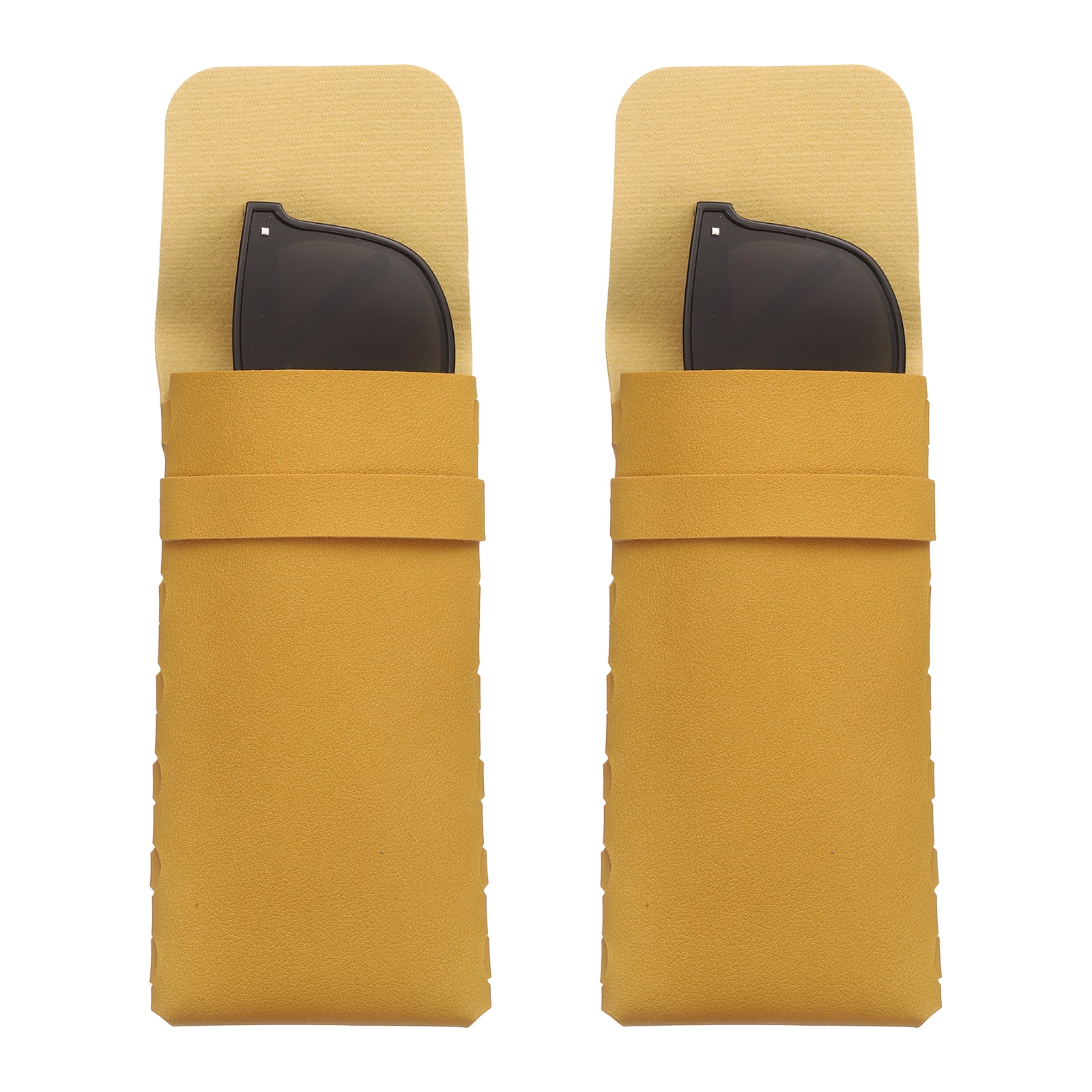 Unique Bargains - 2pcs Soft Glasses Case Leather Flap Closure Pouch for Eyewear Travel Sport Work - Orange