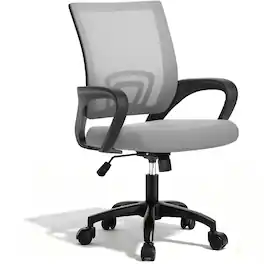 Sweet - Office Desk Chair, Mid-Back Swivel Ergonomic Chair with Lumbar Support, Rocking Mode, Height Adjustable for Home, Office - Gray