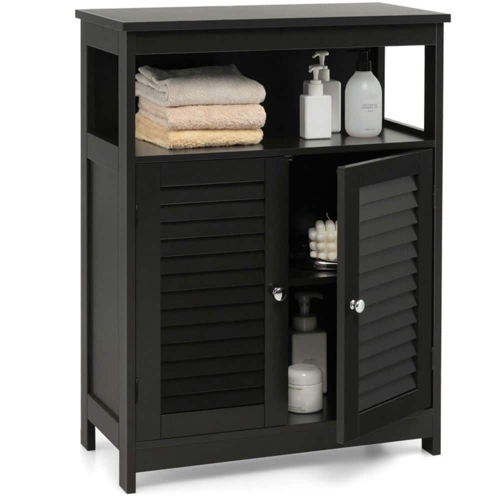 Kadyn - Wood Freestanding Bathroom Storage Cabinet with Double Shutter Door- Bathroom Cabinets for Entryway Storage - Black
