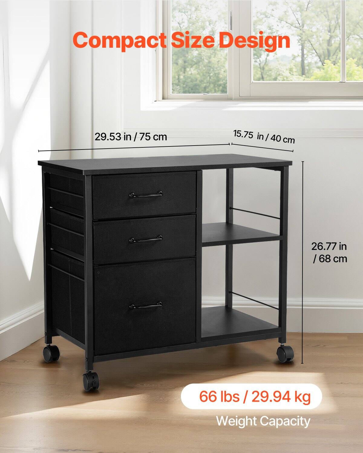 Compact Size Design

- 29.53 in / 75 cm
- 15.75 in / 40 cm
- 26.77 in / 68 cm

66 lbs / 29.94 kg Weight Capacity