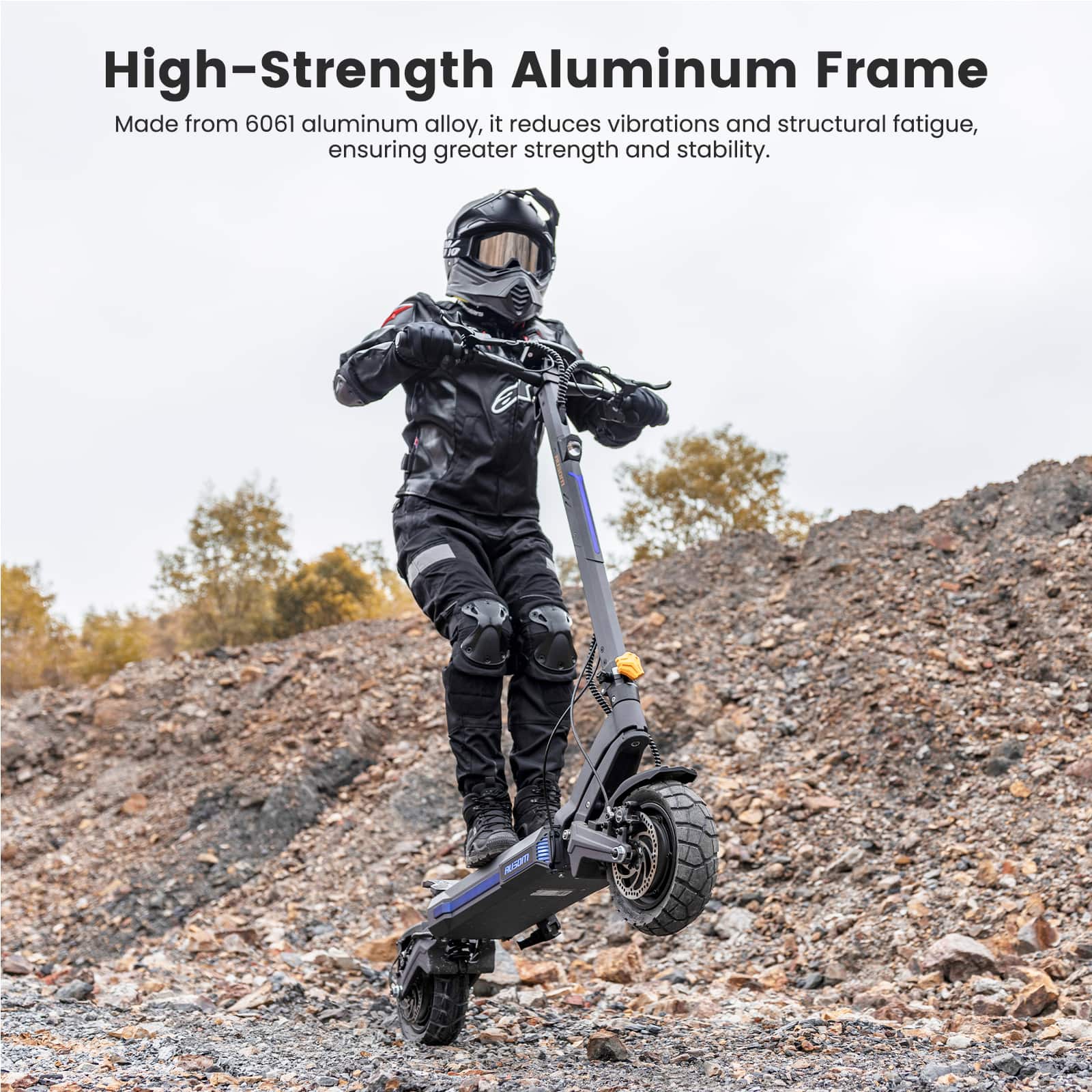High-Strength Aluminum Frame
Made from 6061 aluminum alloy, it reduces vibrations and structural fatigue, ensuring greater strength and stability.