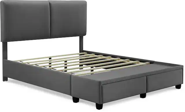 Front. Finch - Maxwell Storage Bed with Adjustable Height Headboard Queen - Dark Gray.